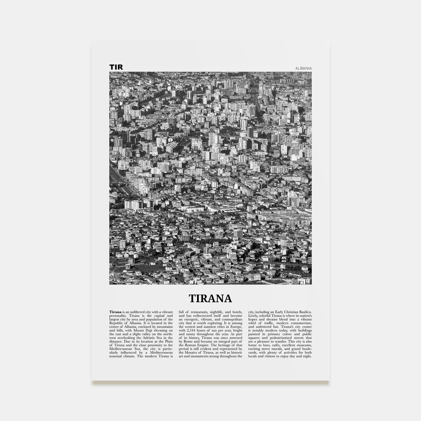 Tirana Travel B&W Poster