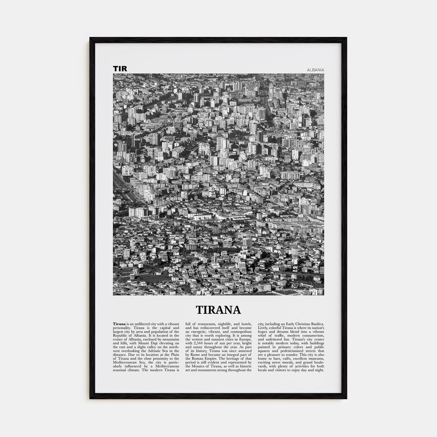 Tirana Travel B&W Poster