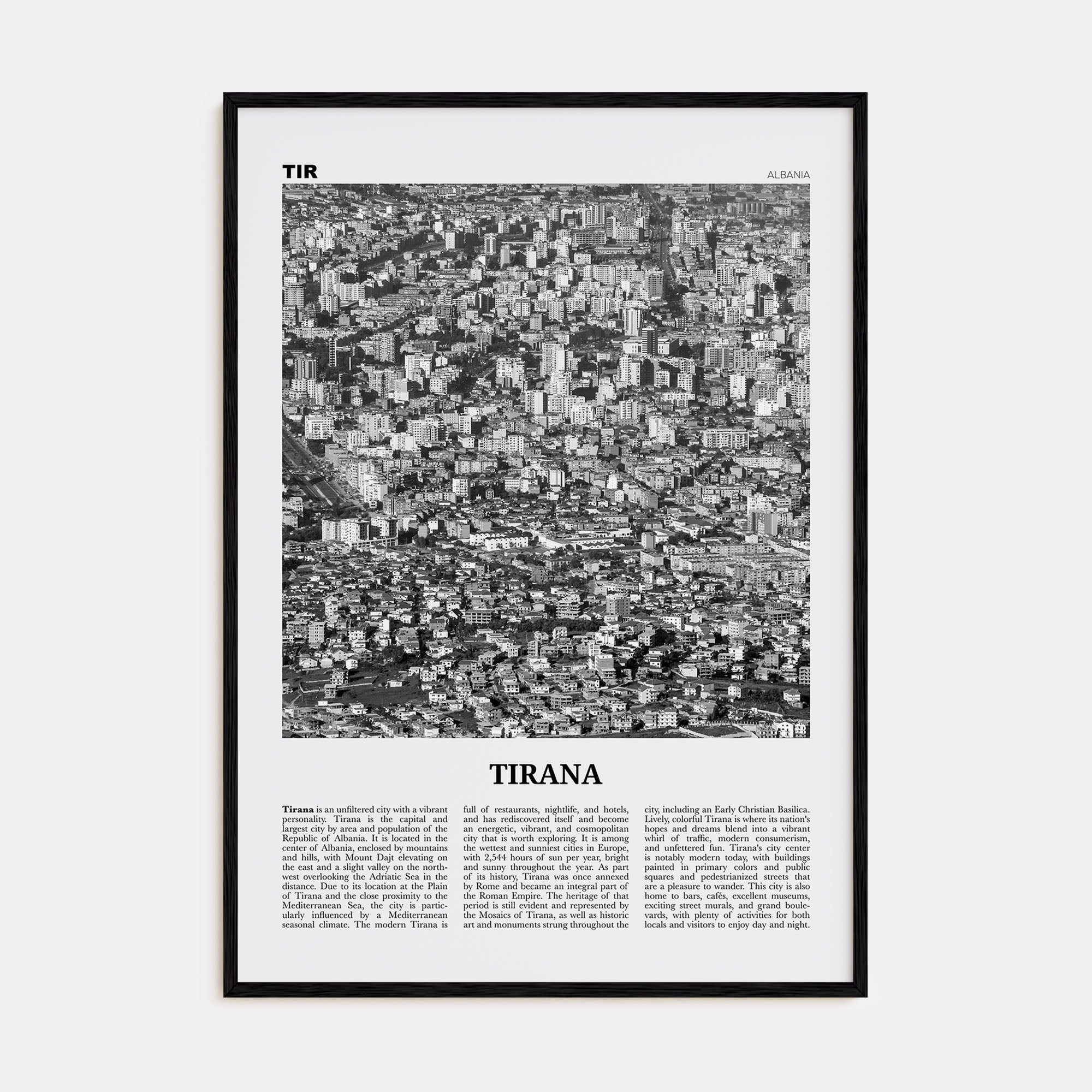 Tirana Travel B&W Poster