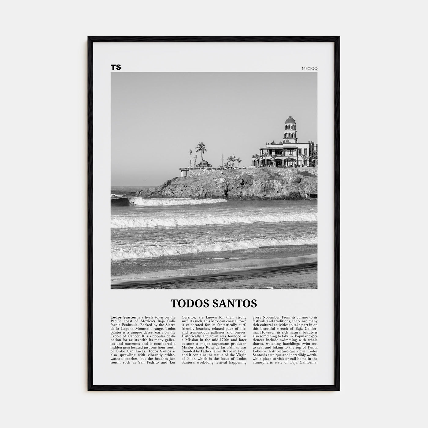 Todos Santos Travel B&W Poster