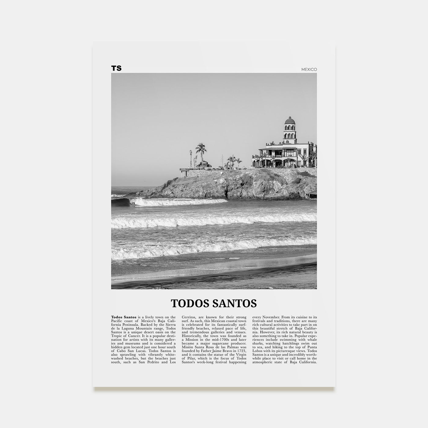 Todos Santos Travel B&W Poster