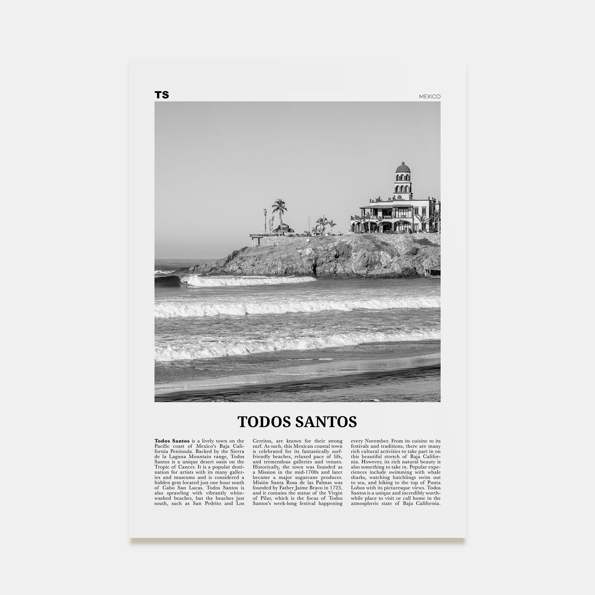 Todos Santos Travel B&W Poster