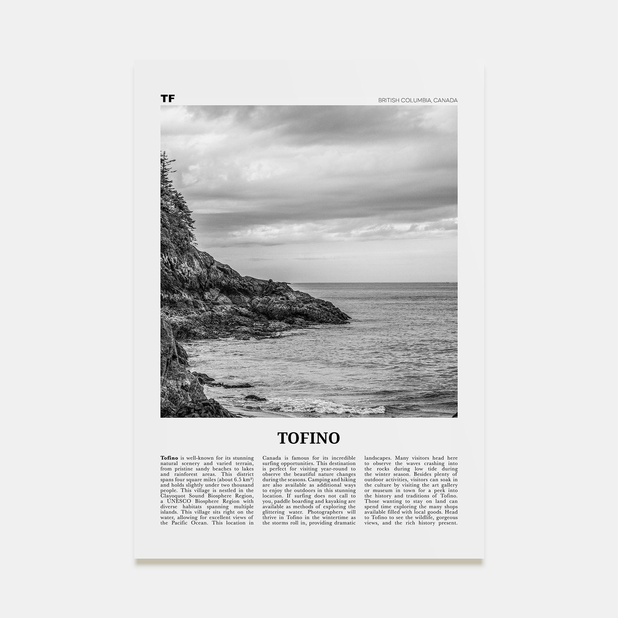 Tofino Travel B&W Poster