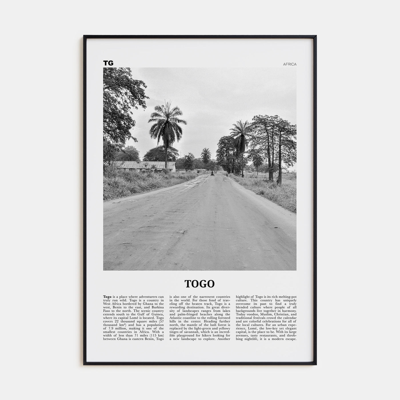 Togo Travel B&W Poster