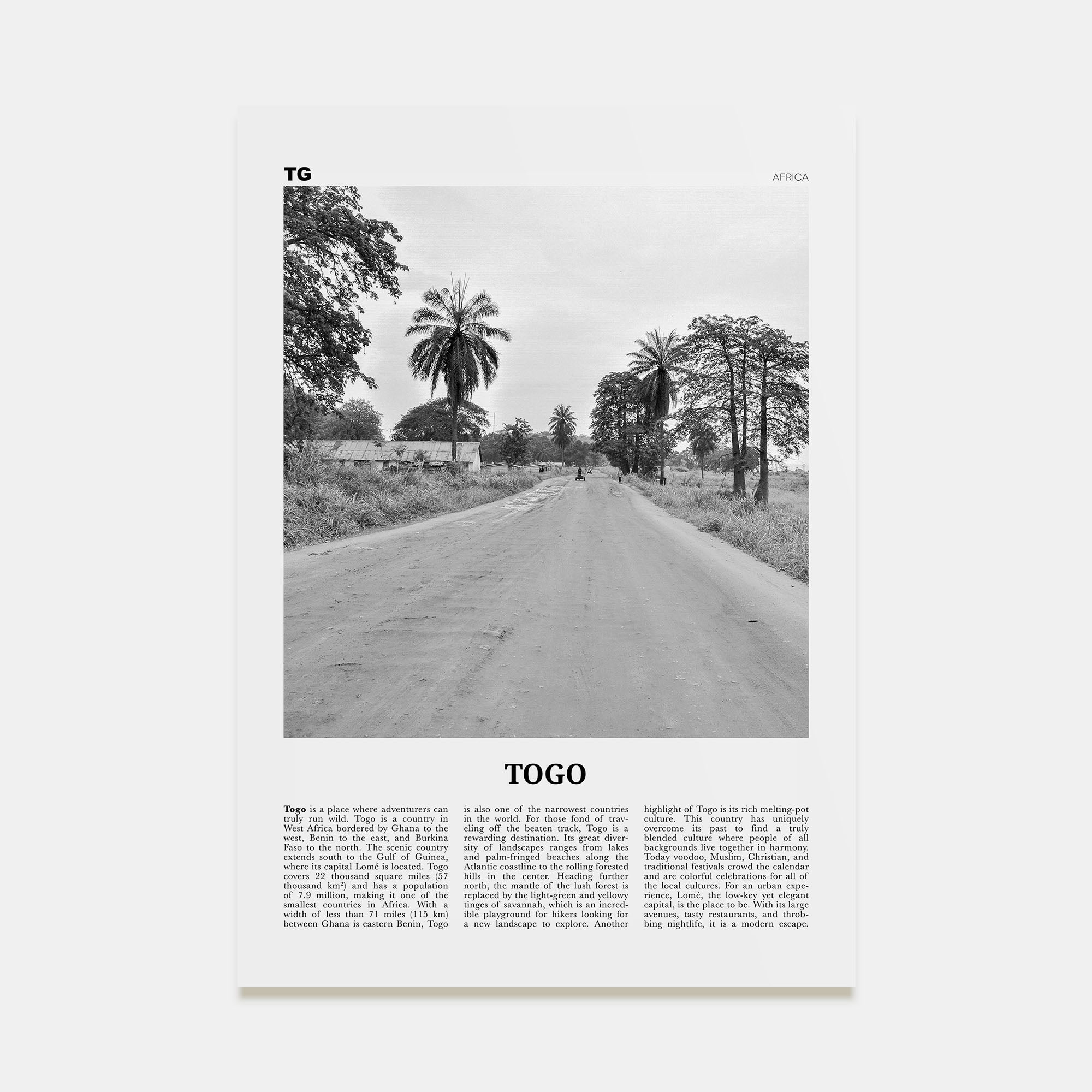 Togo Travel B&W Poster