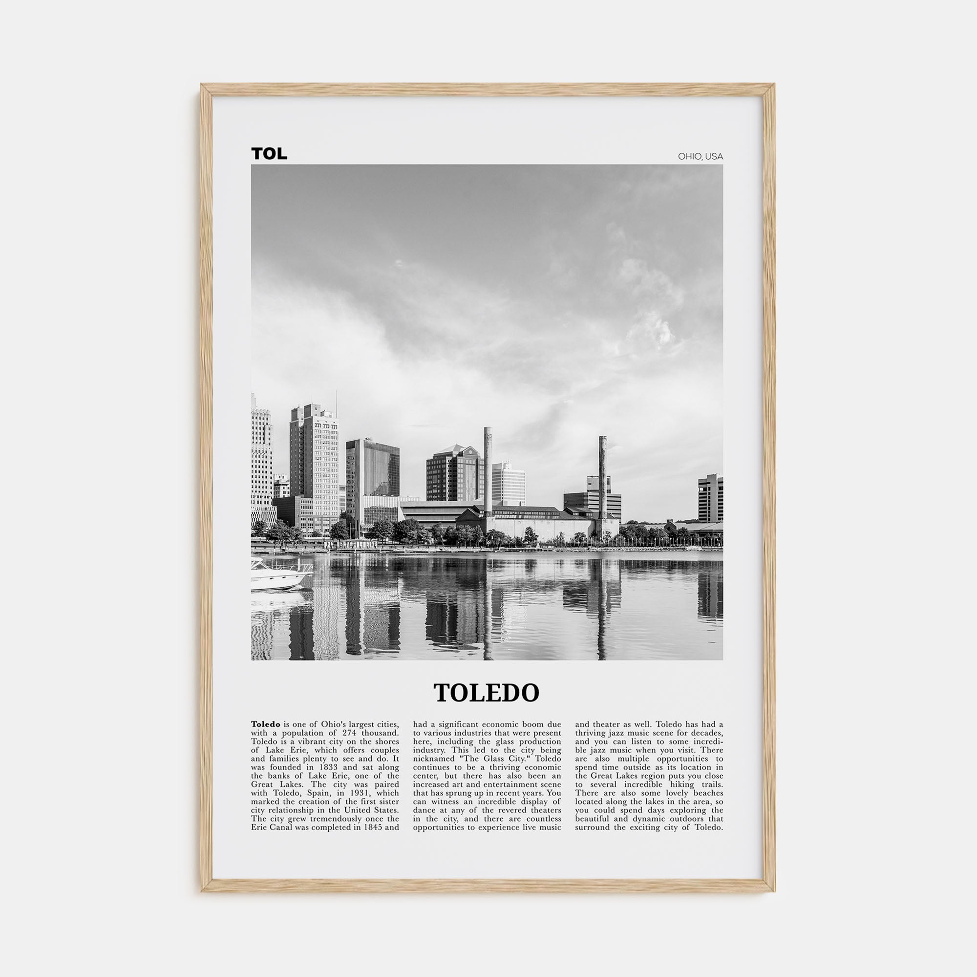 Toledo, Ohio Travel B&W Poster