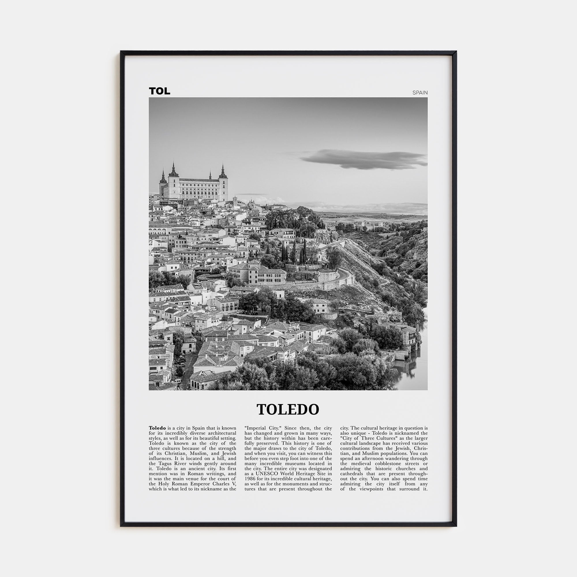 Toledo, Spain Travel B&W Poster