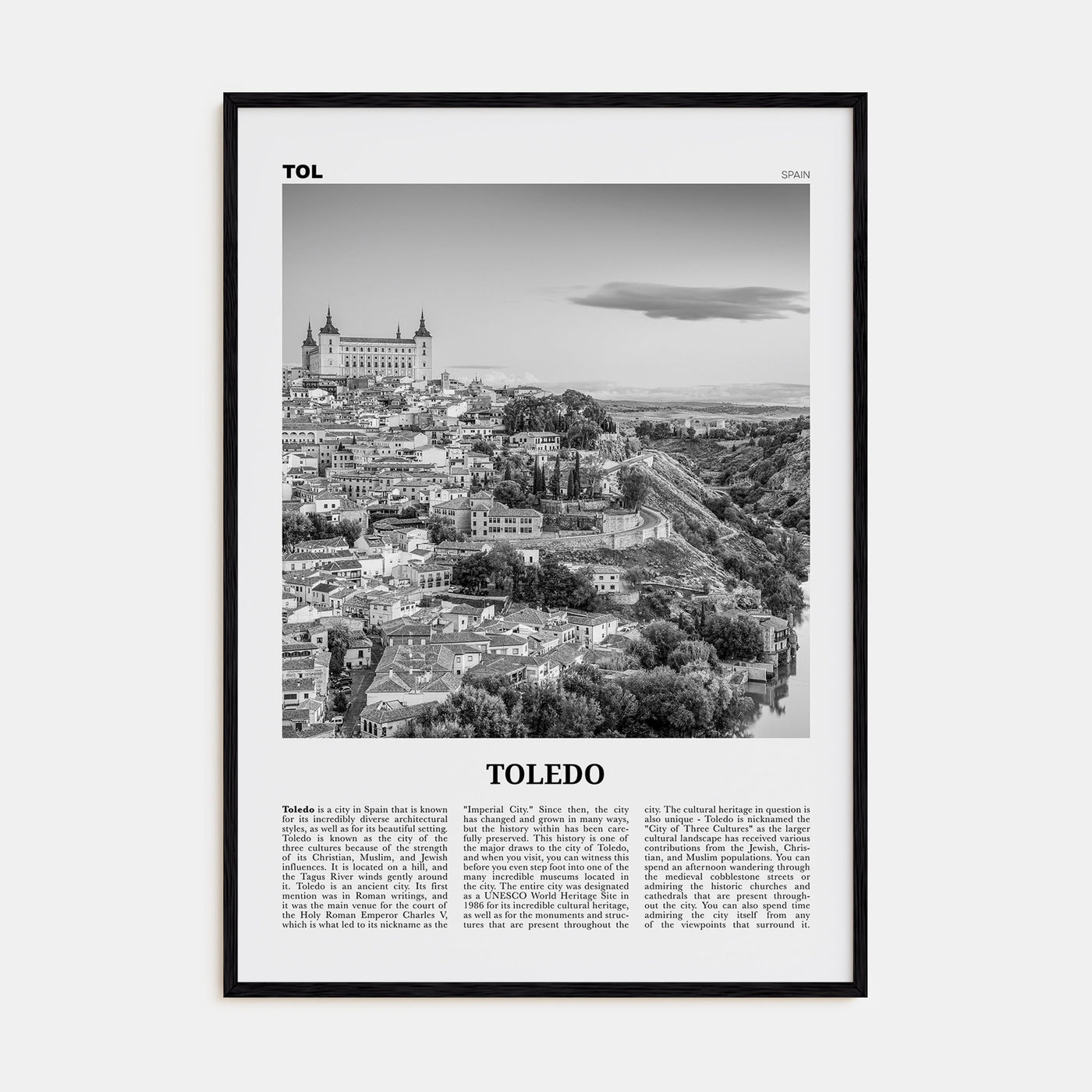 Toledo, Spain Travel B&W Poster