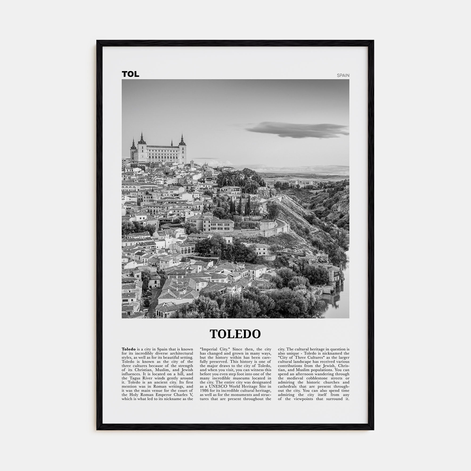 Toledo, Spain Travel B&W Poster