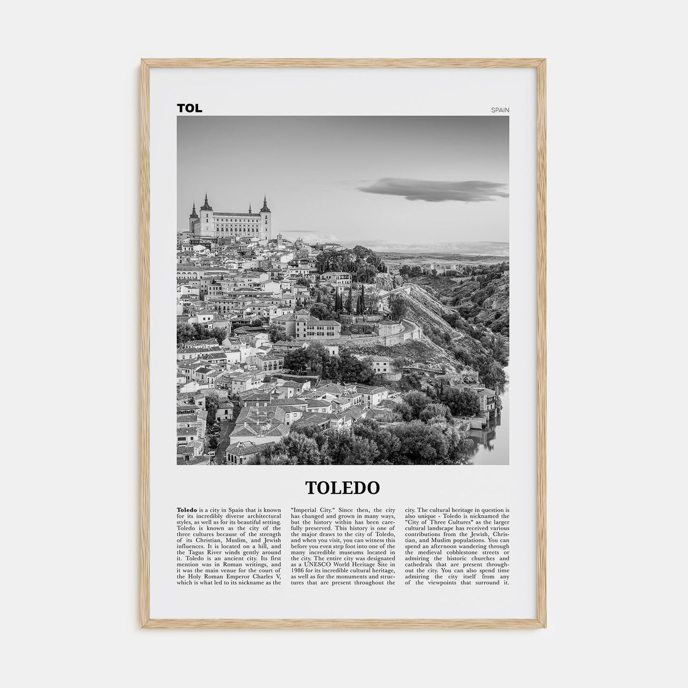 Toledo, Spain Travel B&W Poster