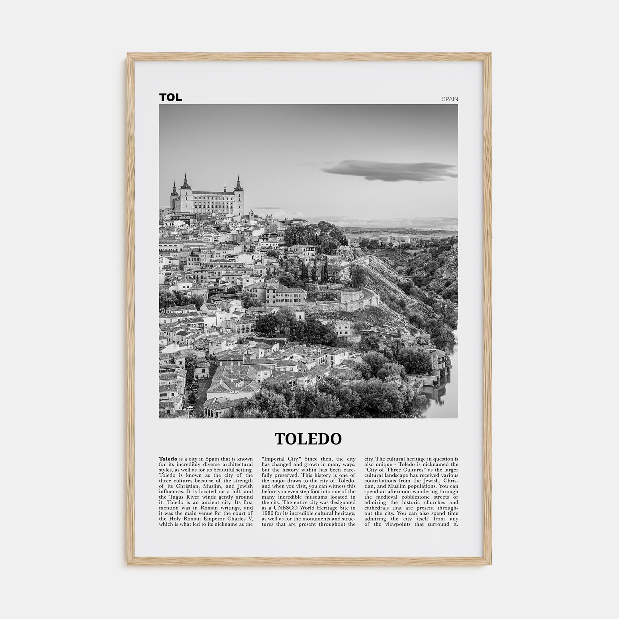 Toledo, Spain Travel B&W Poster
