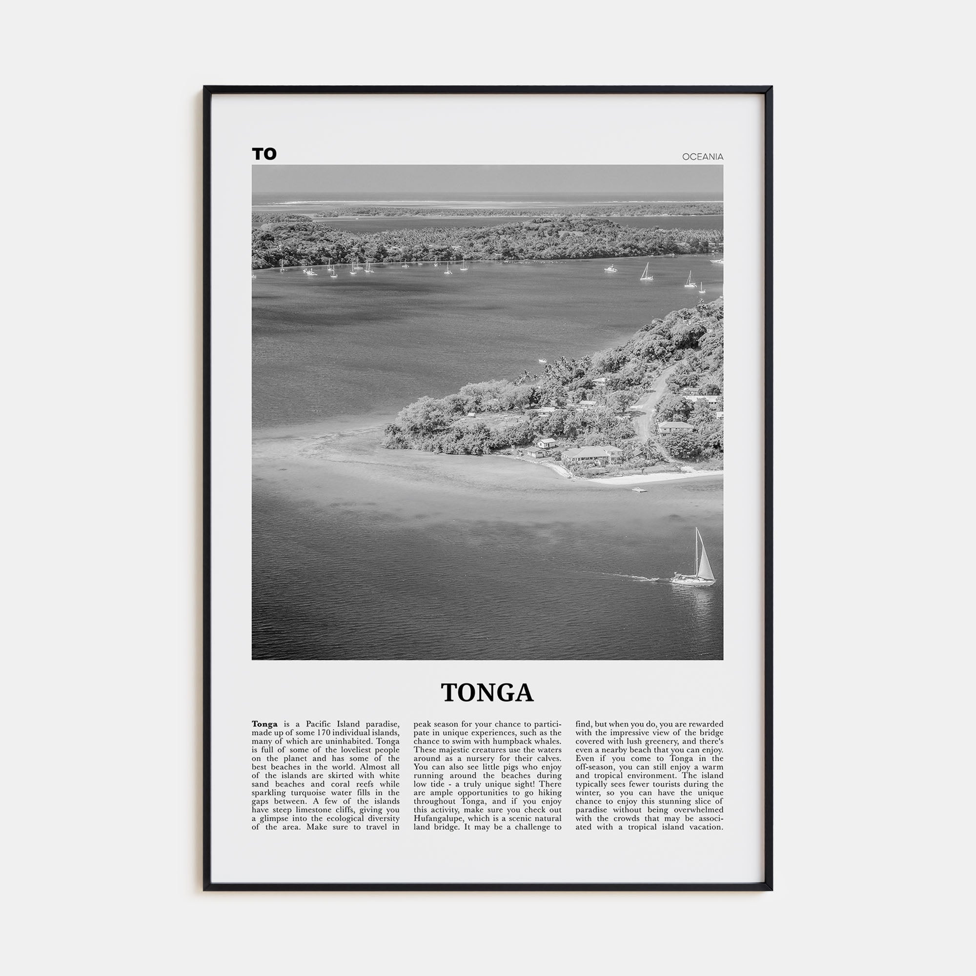 Tonga Travel B&W Poster