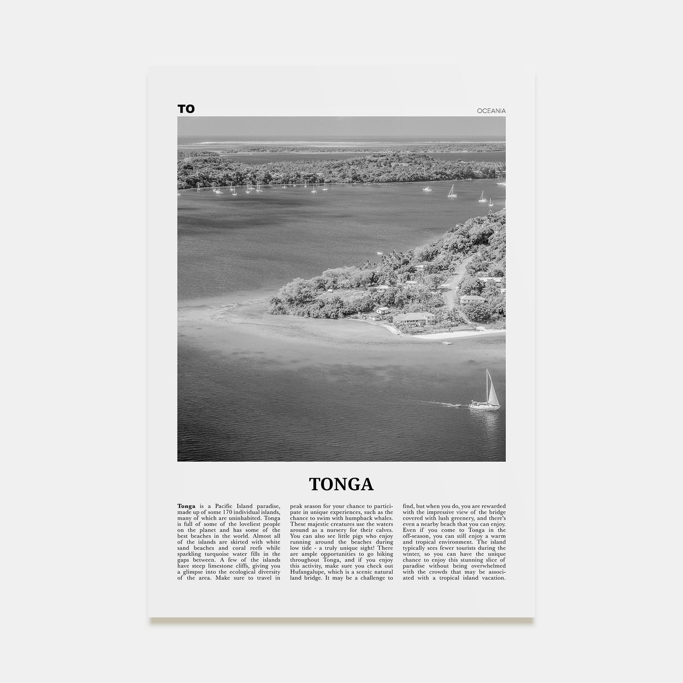 Tonga Travel B&W Poster