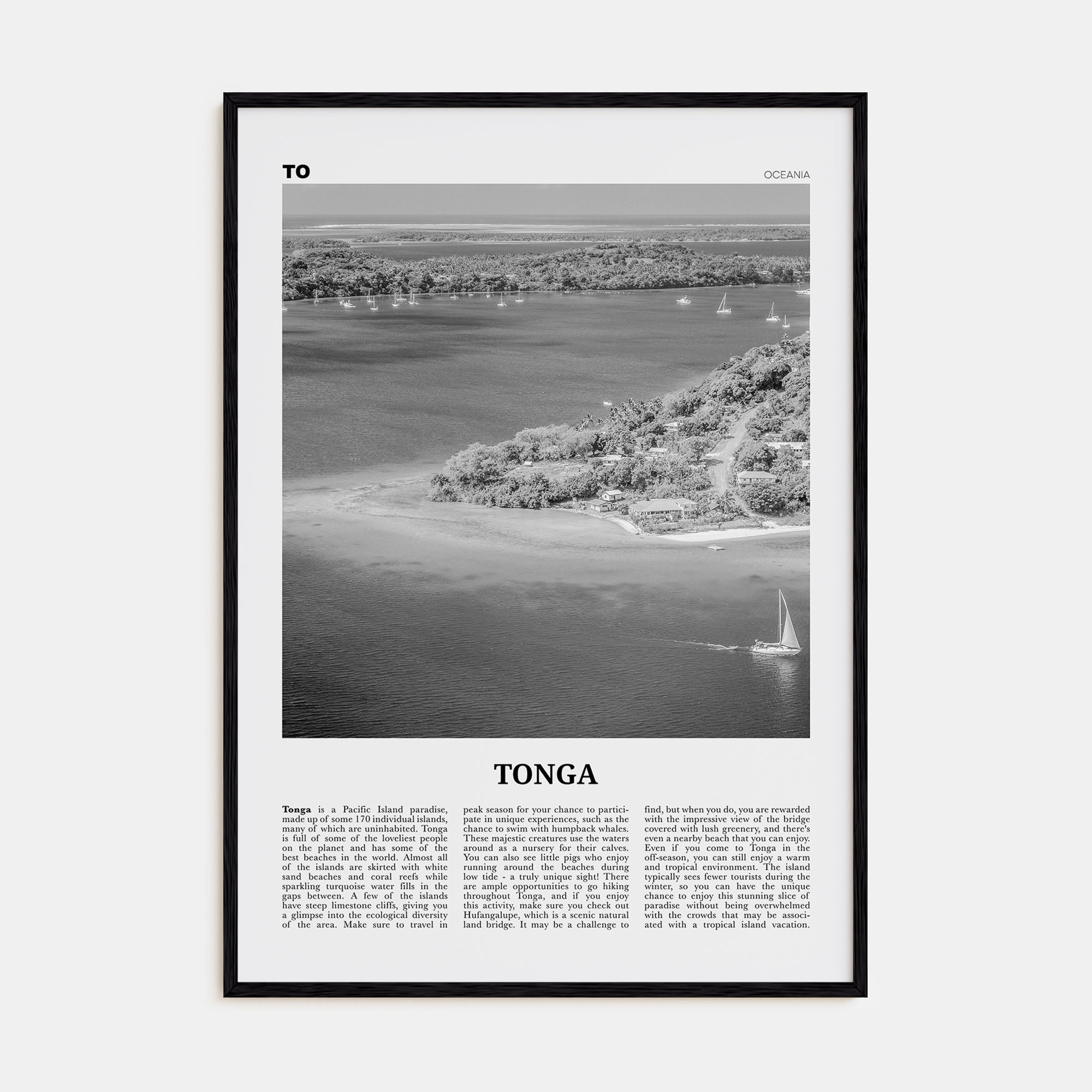 Tonga Travel B&W Poster