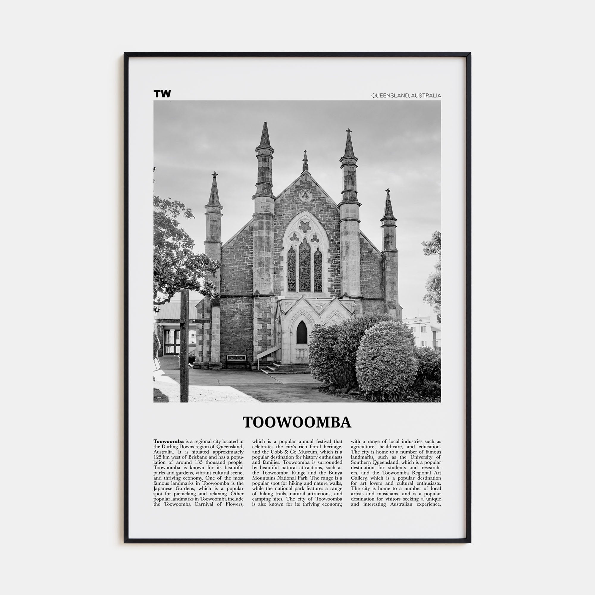 Toowoomba Travel B&W Poster