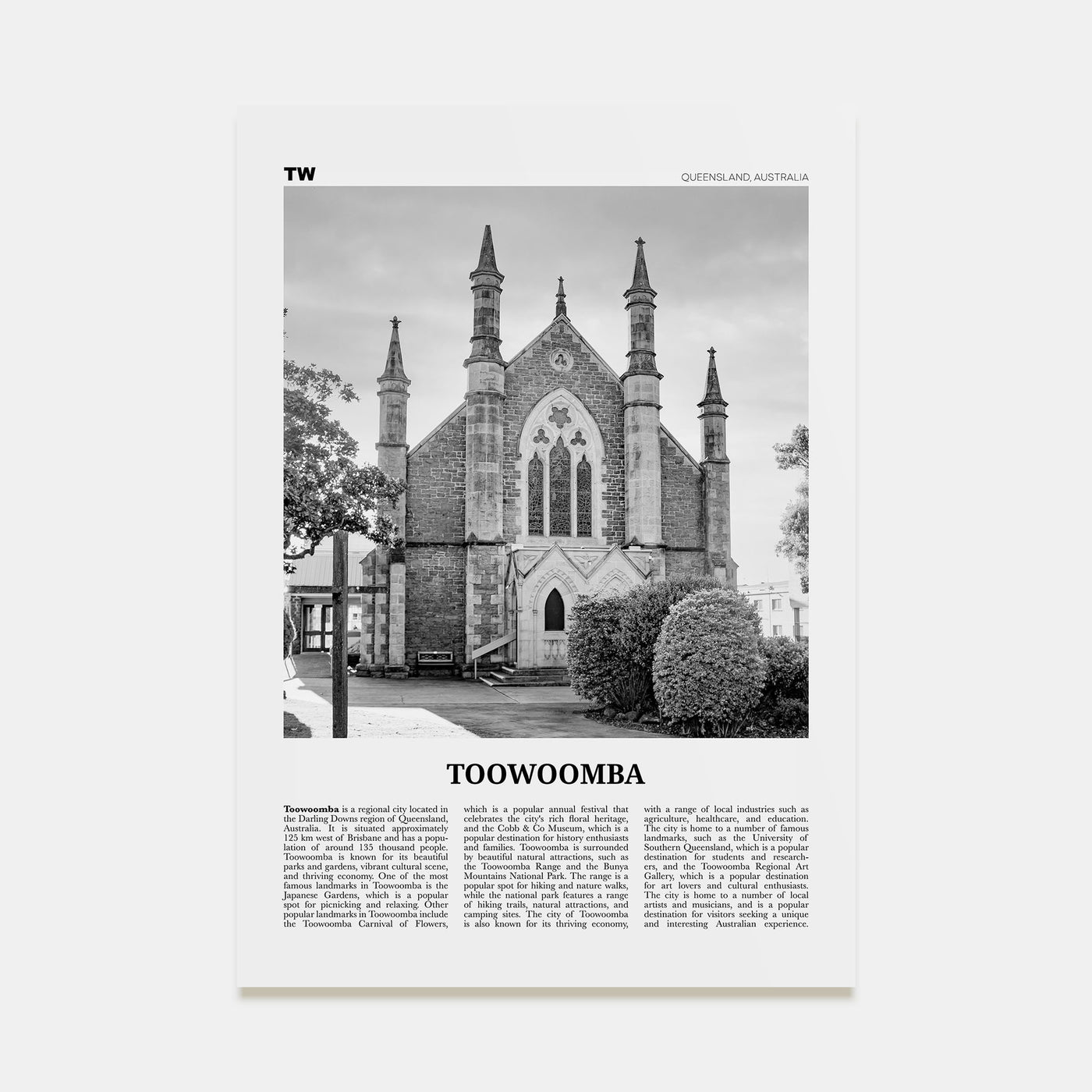 Toowoomba Travel B&W Poster
