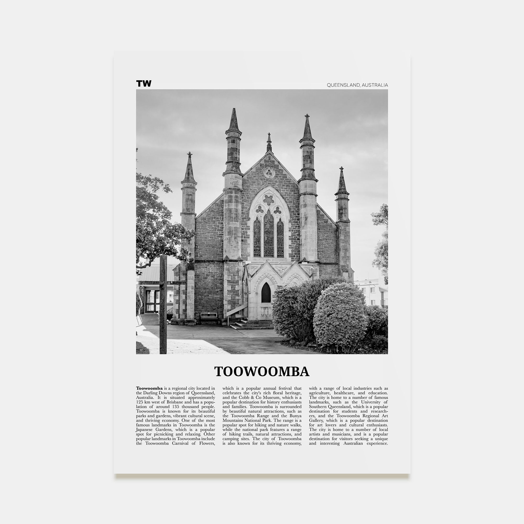 Toowoomba Travel B&W Poster