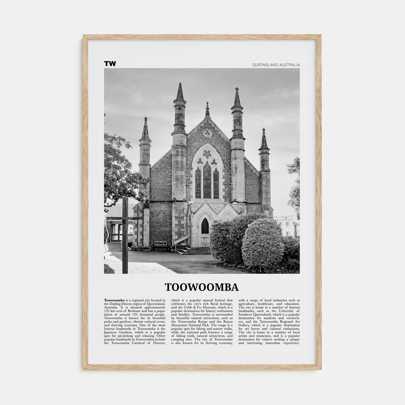 Toowoomba Travel B&W Poster