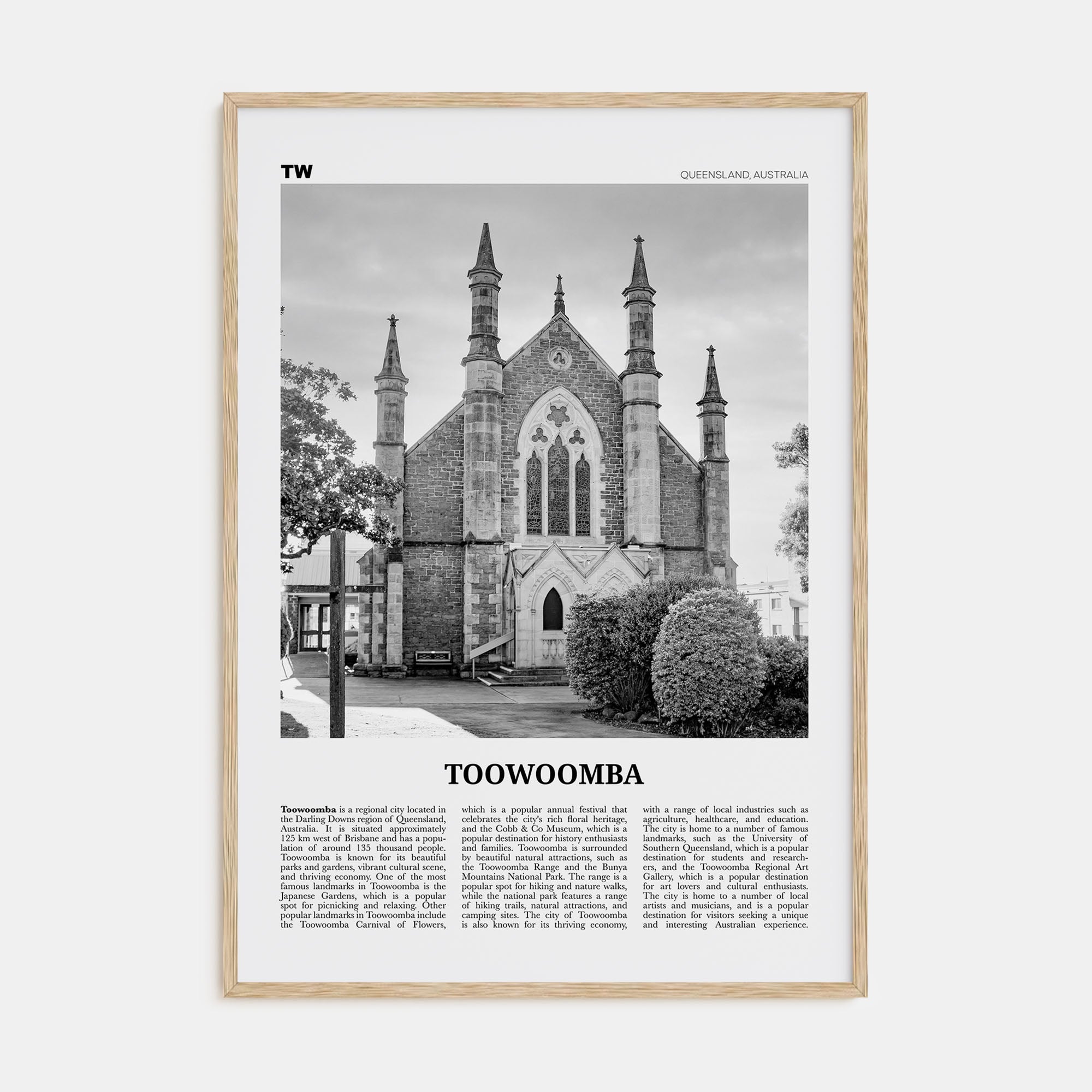 Toowoomba Travel B&W Poster