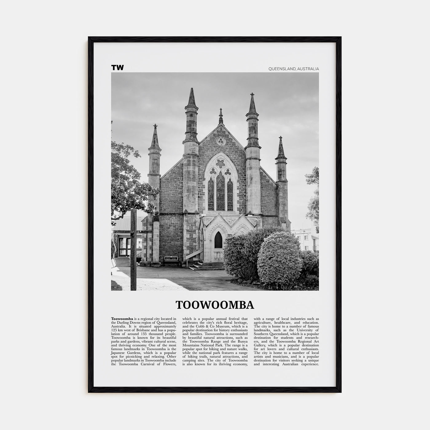 Toowoomba Travel B&W Poster