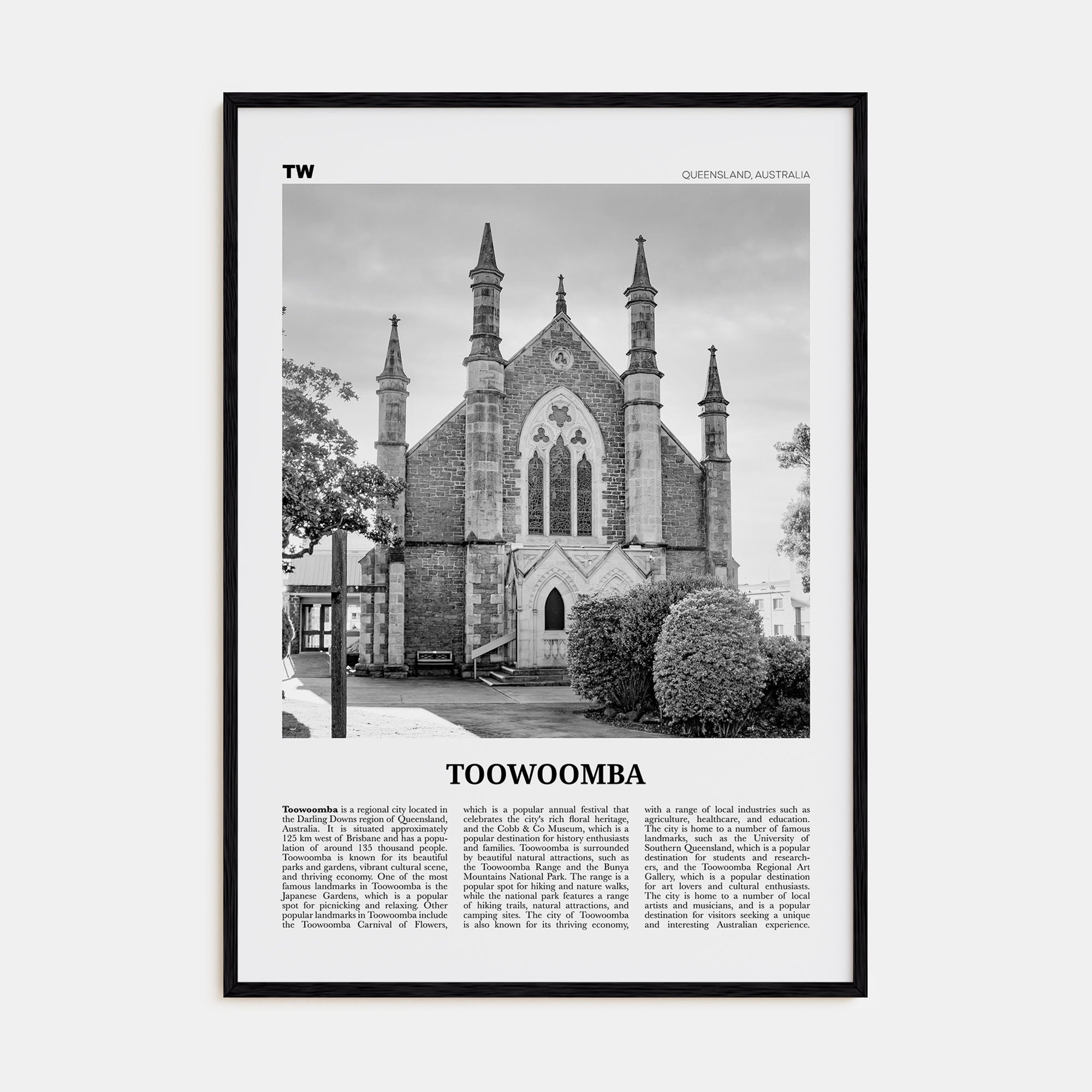 Toowoomba Travel B&W Poster