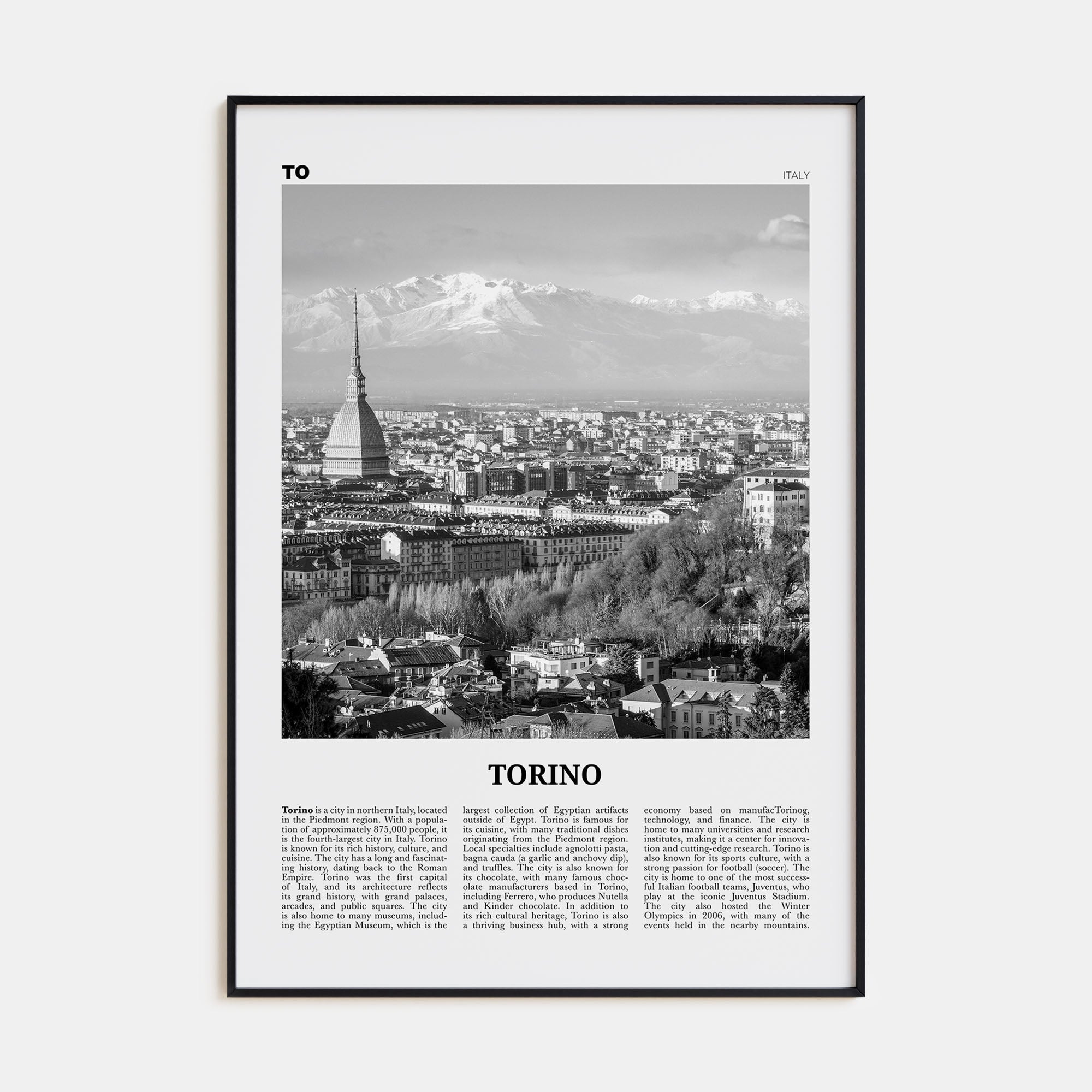 Torino Travel B&W Poster