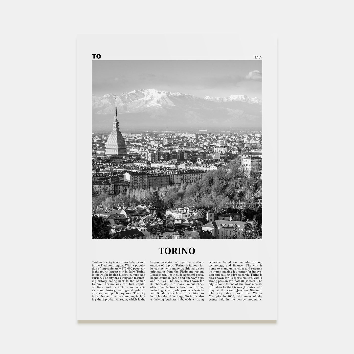 Torino Travel B&W Poster