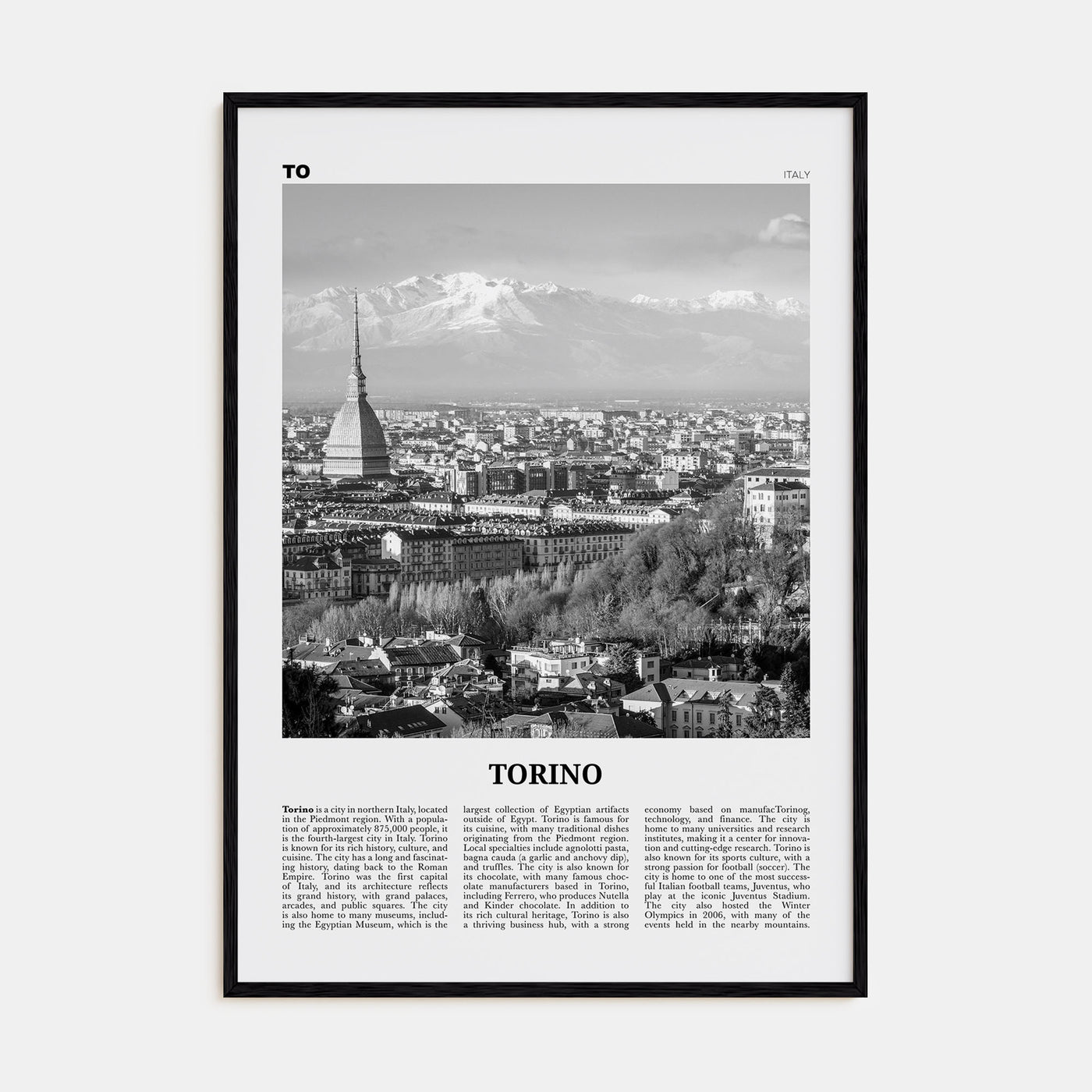 Torino Travel B&W Poster