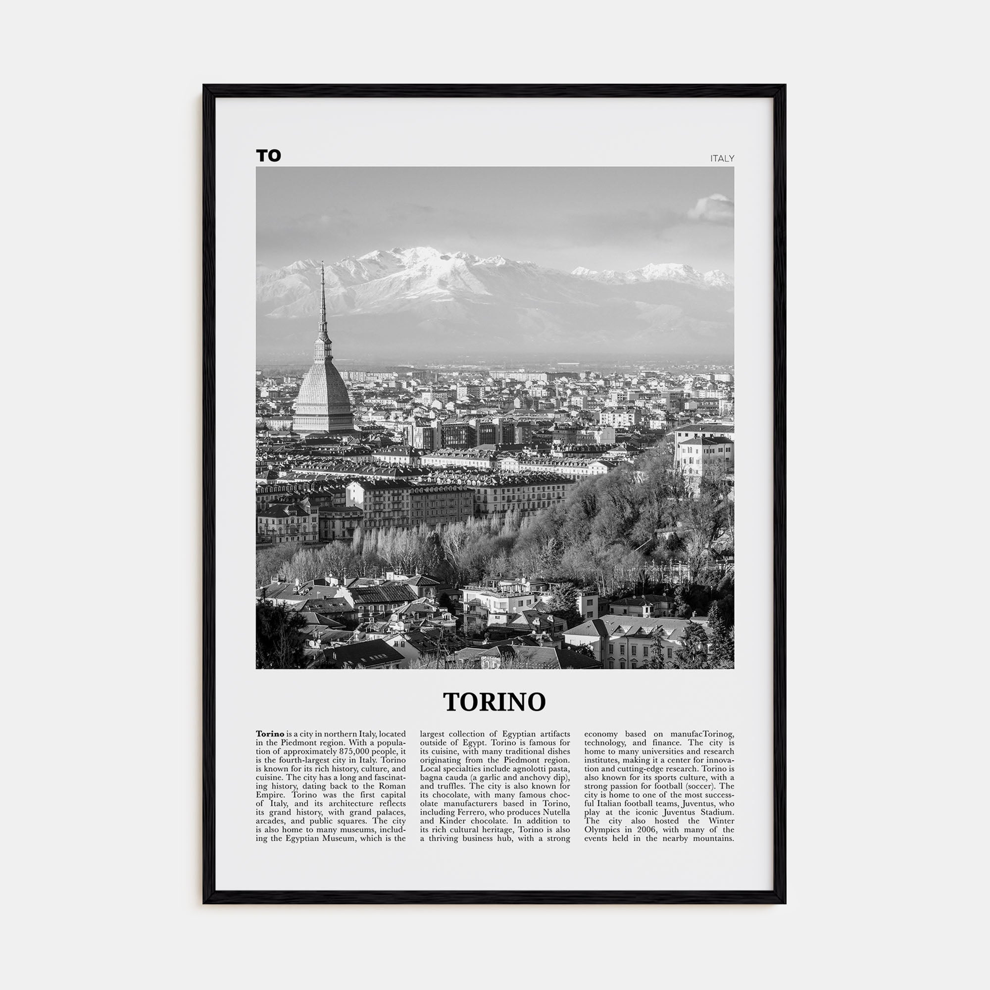 Torino Travel B&W Poster