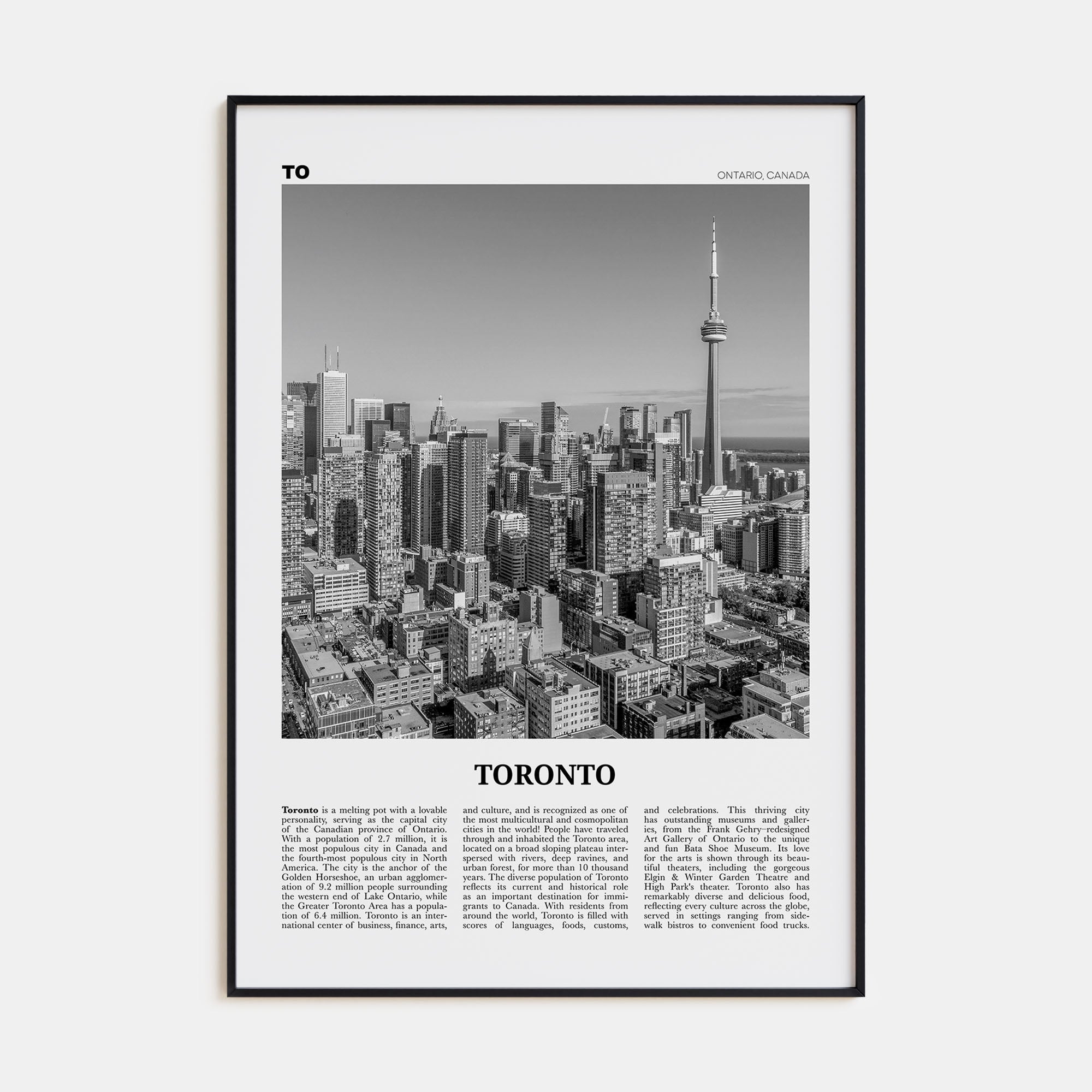 Toronto Travel B&W No 1 Poster