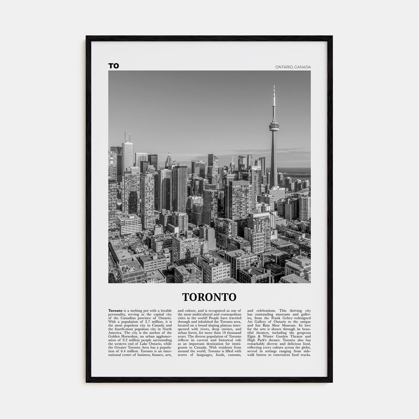 Toronto Travel B&W No 1 Poster