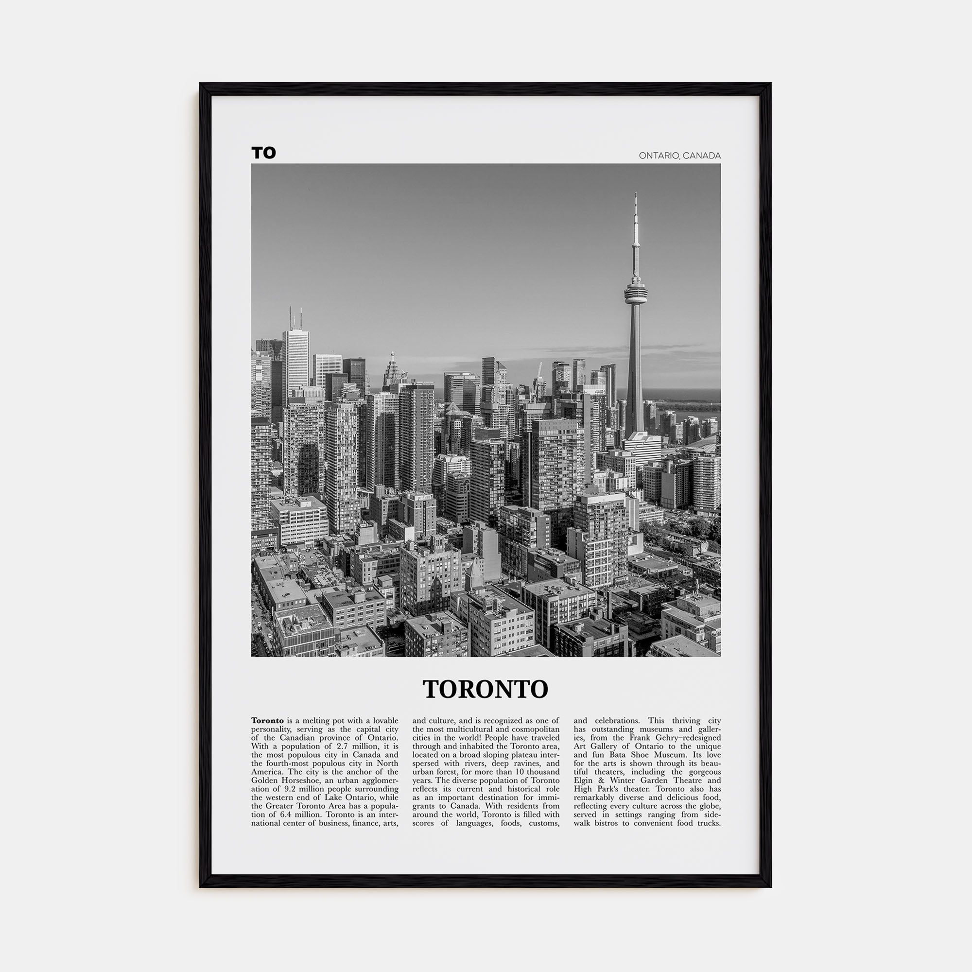 Toronto Travel B&W No 1 Poster