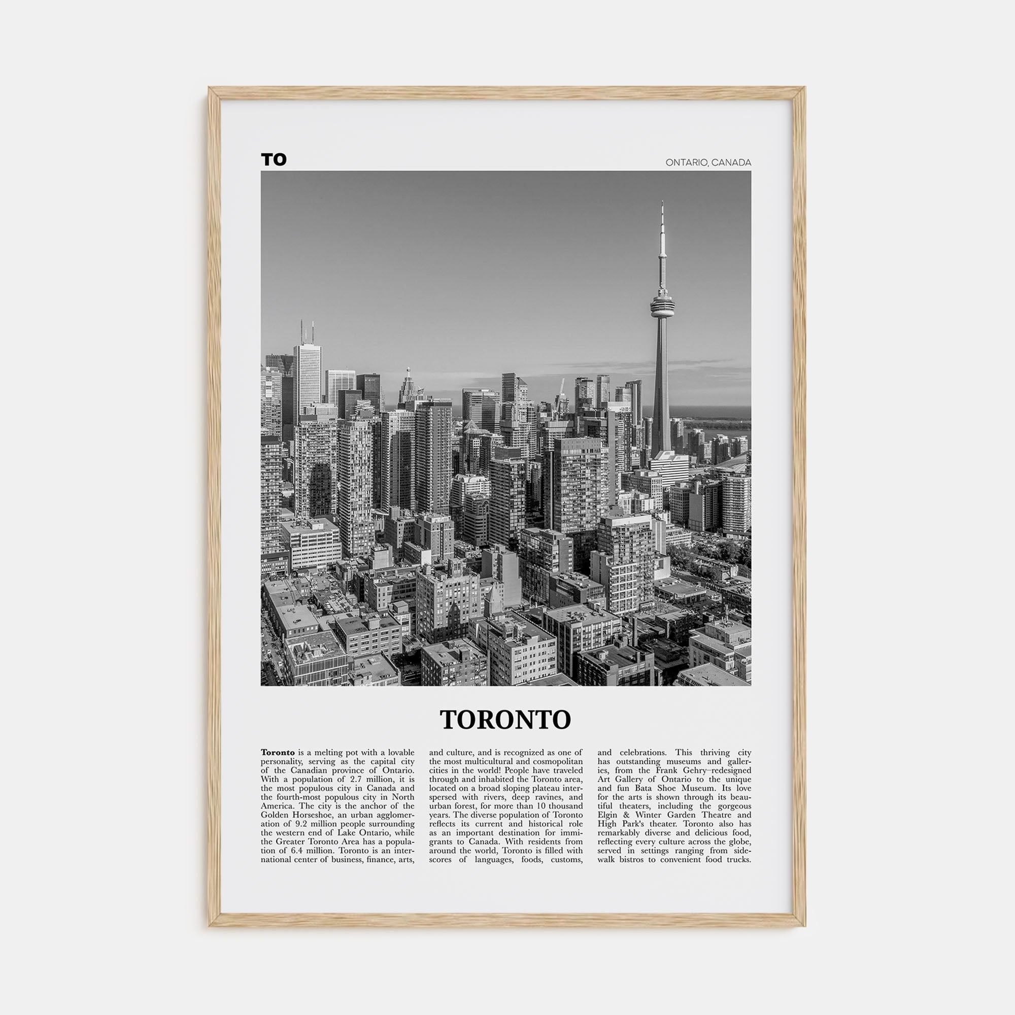 Toronto Travel B&W No 1 Poster