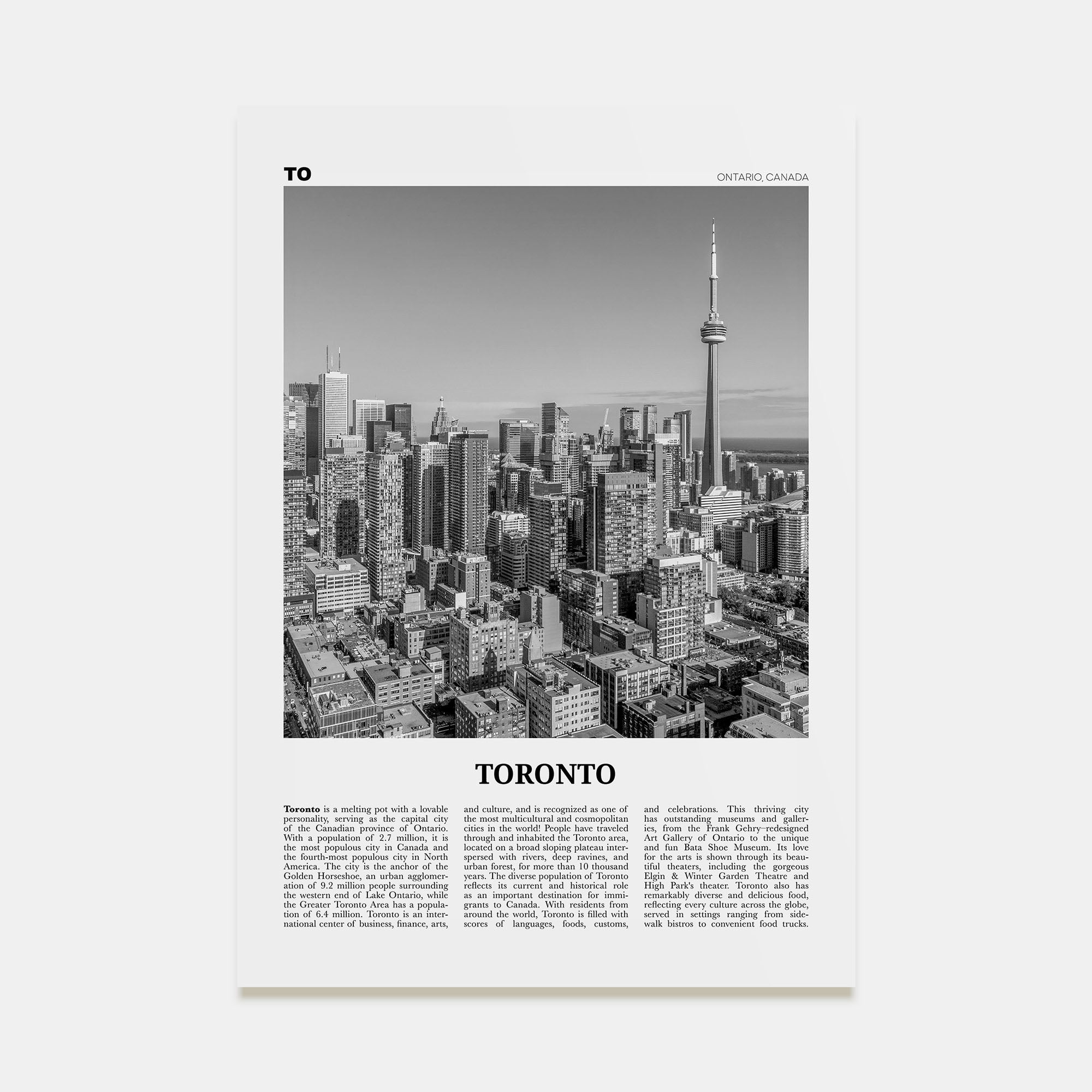 Toronto Travel B&W No 1 Poster