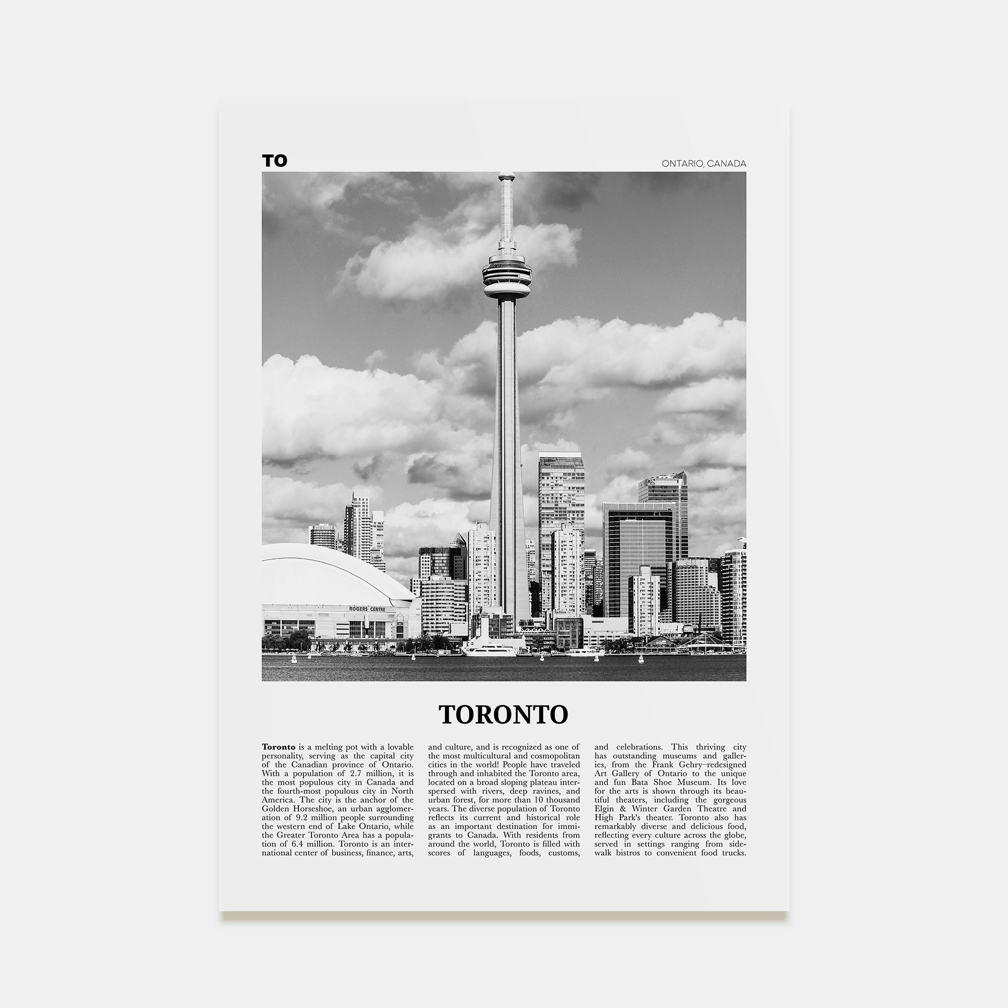 Toronto Travel B&W No 3 Poster