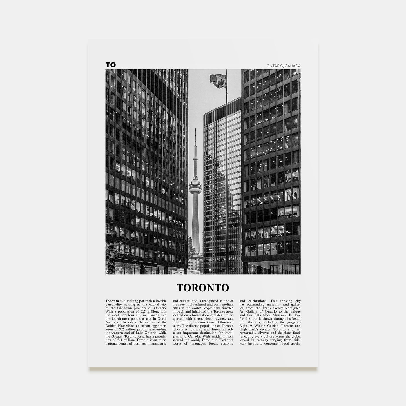 Toronto Travel B&W No 5 Poster