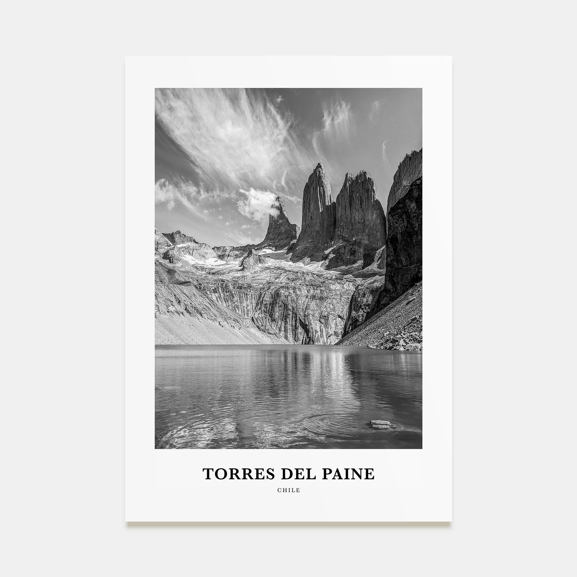 Torres del Paine Portrait B&W Poster