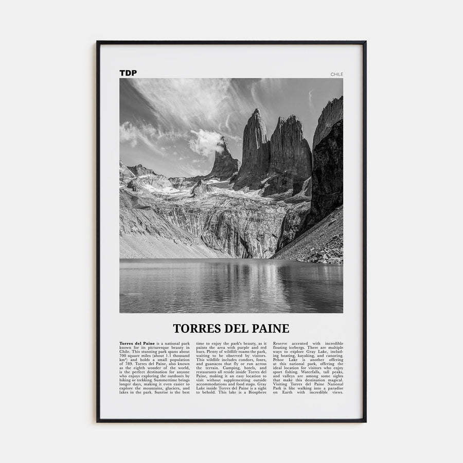 Torres del Paine Travel B&W Poster