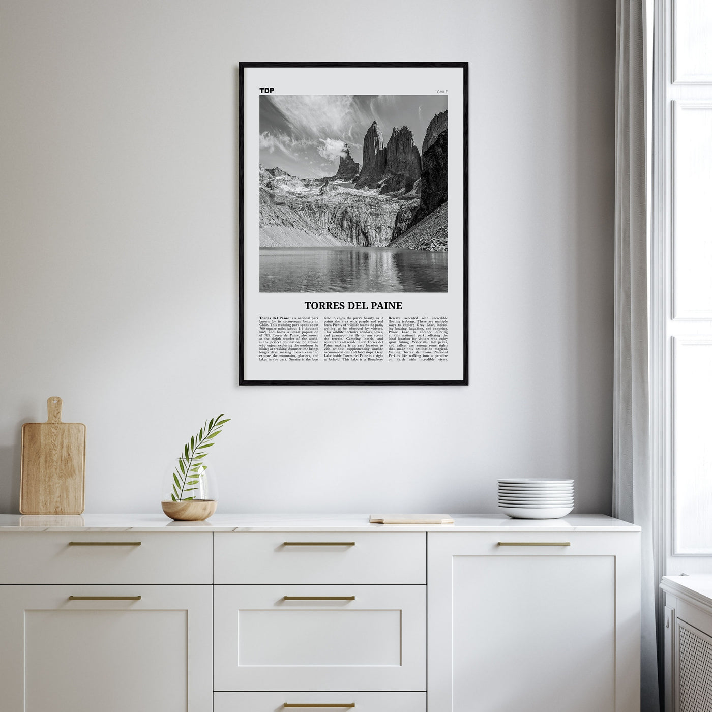 Torres del Paine Travel B&W Poster