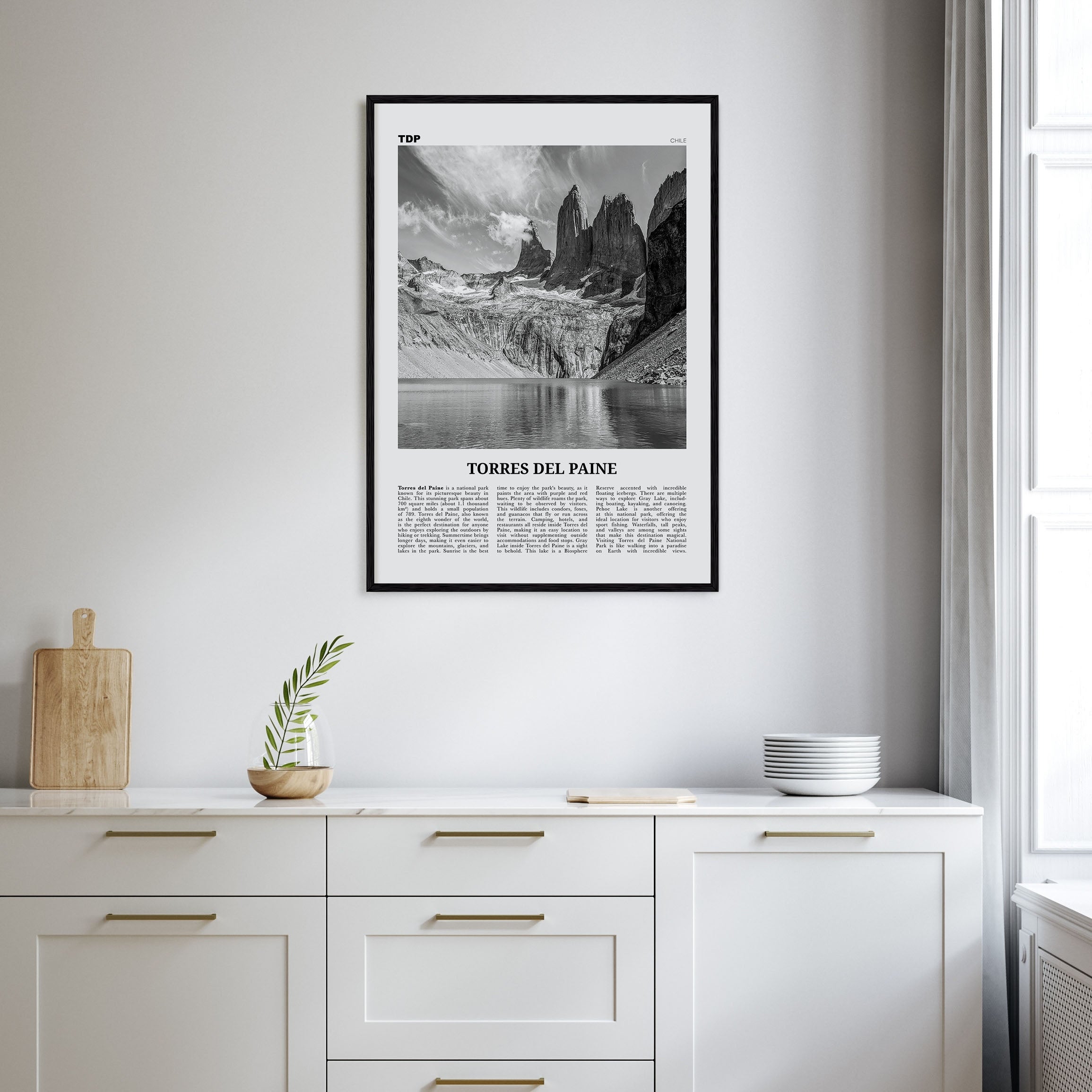 Torres del Paine Travel B&W Poster