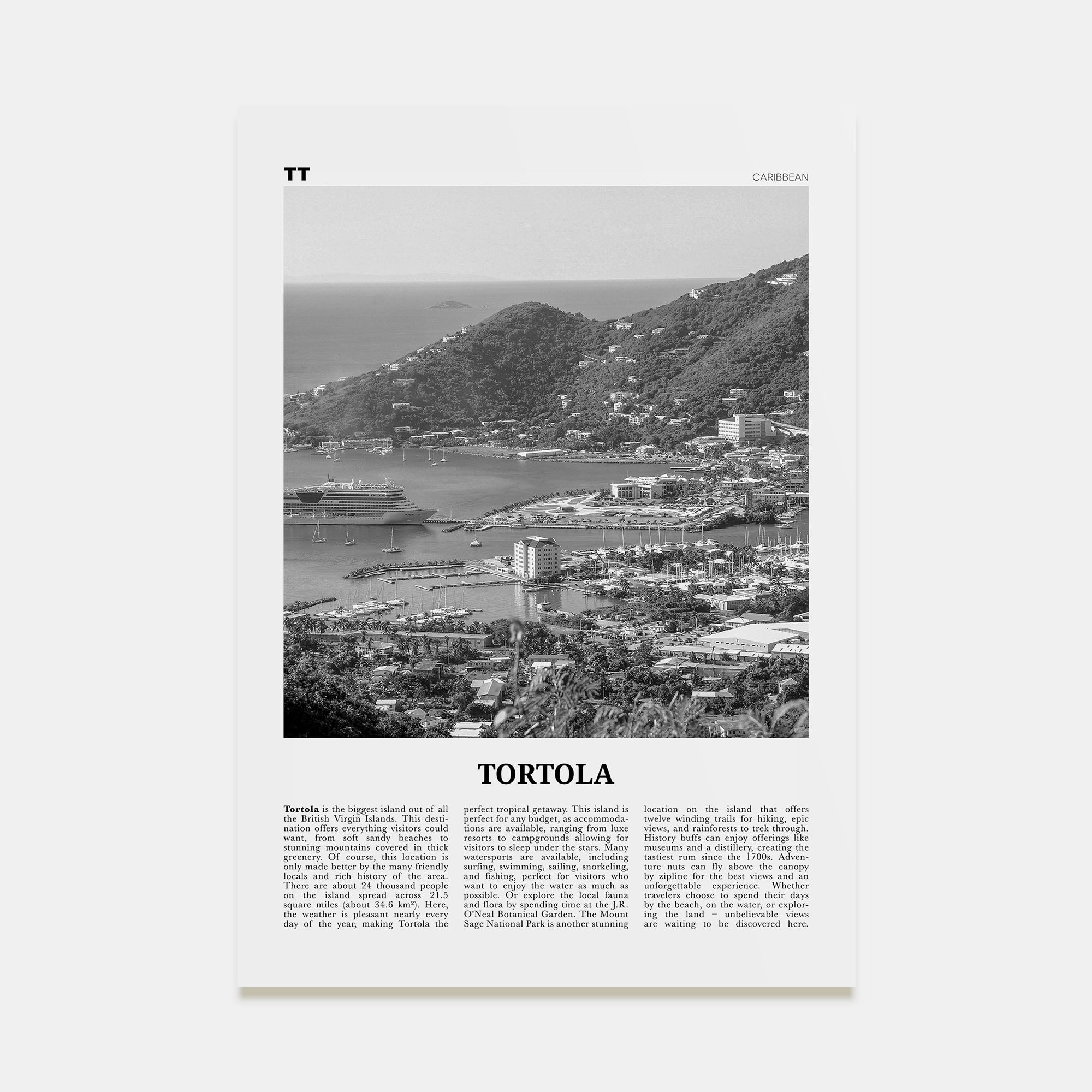 Tortola Travel B&W Poster