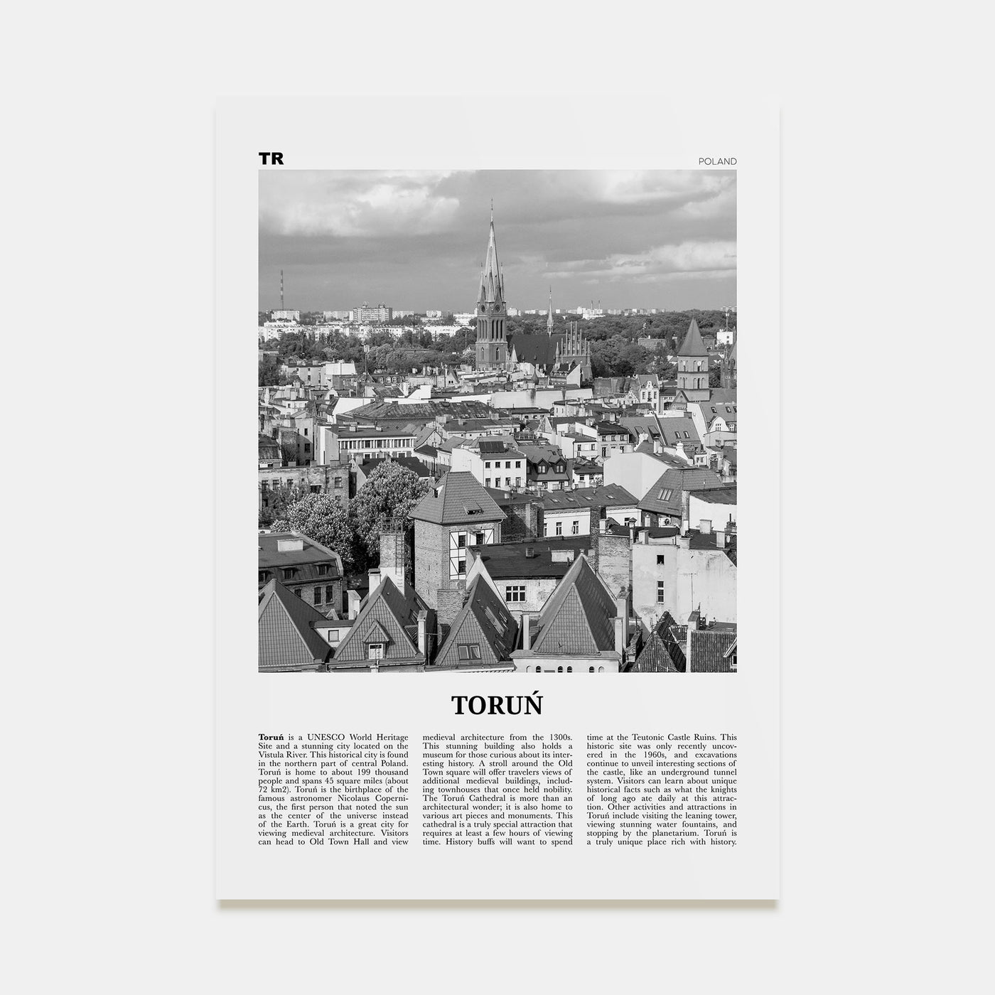 Toruń Travel B&W Poster
