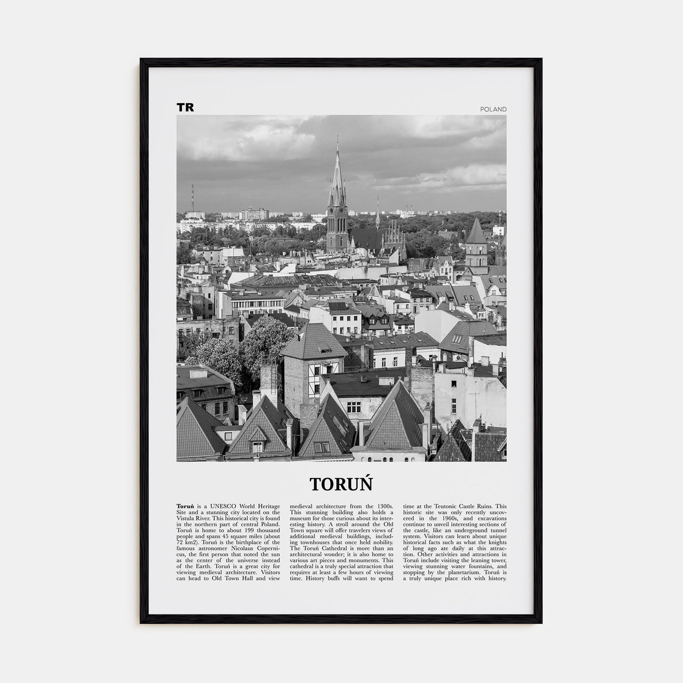 Toruń Travel B&W Poster
