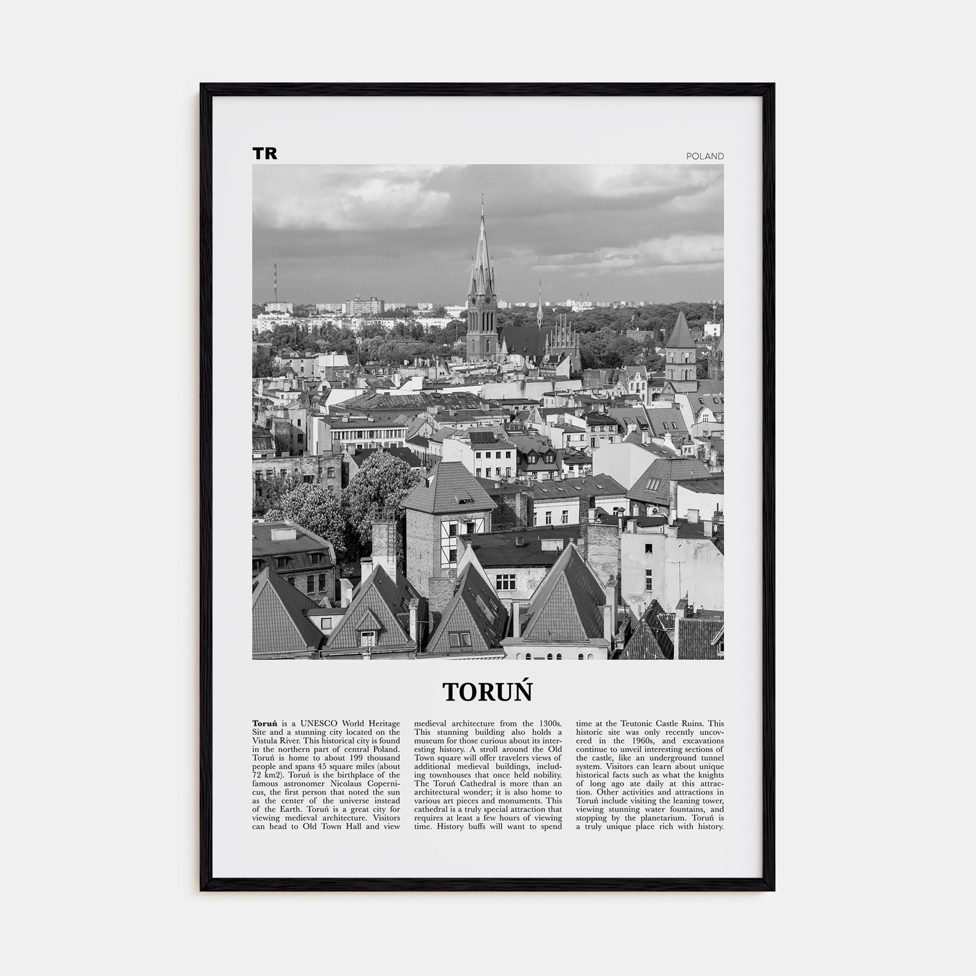 Toruń Travel B&W Poster