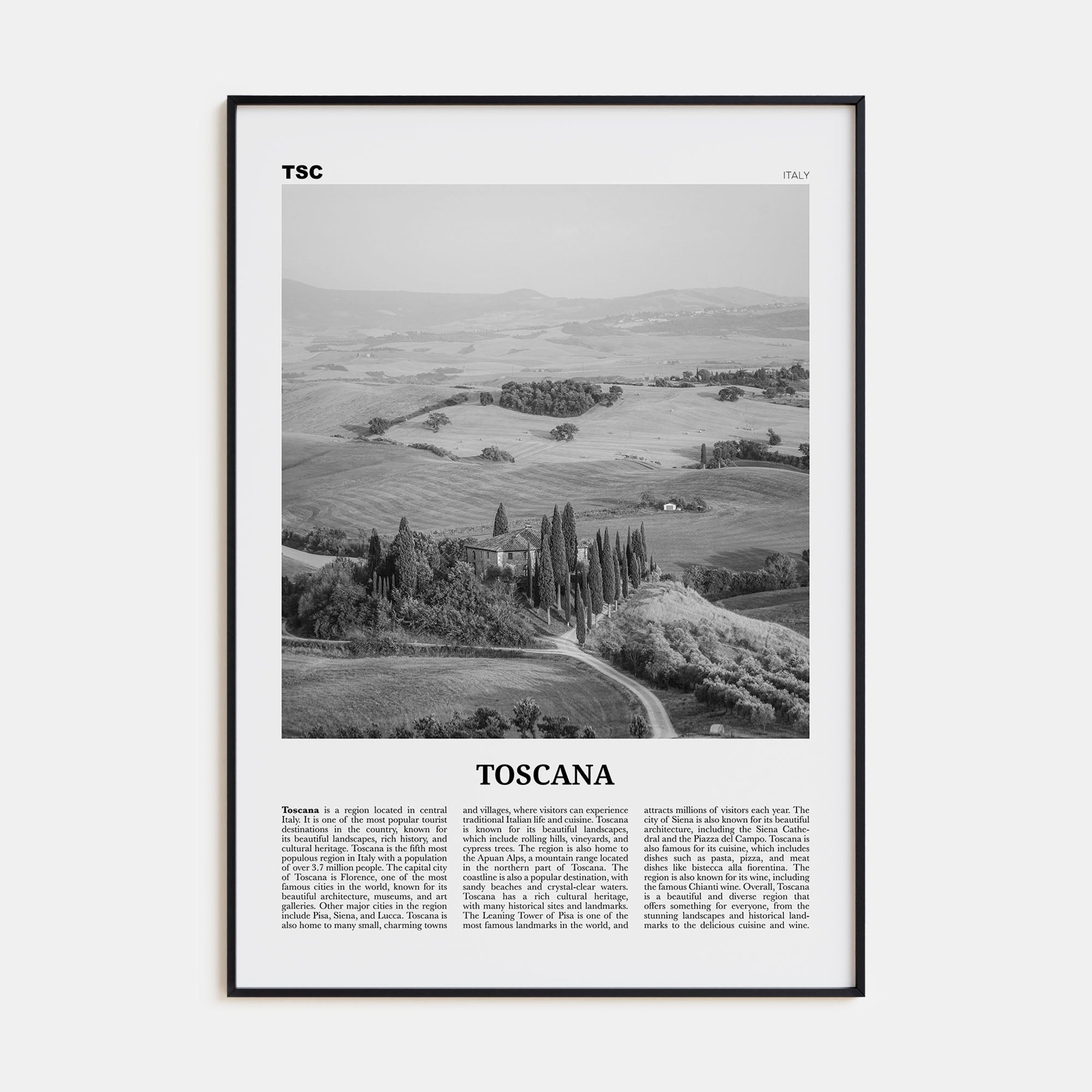Toscana Travel B&W Poster