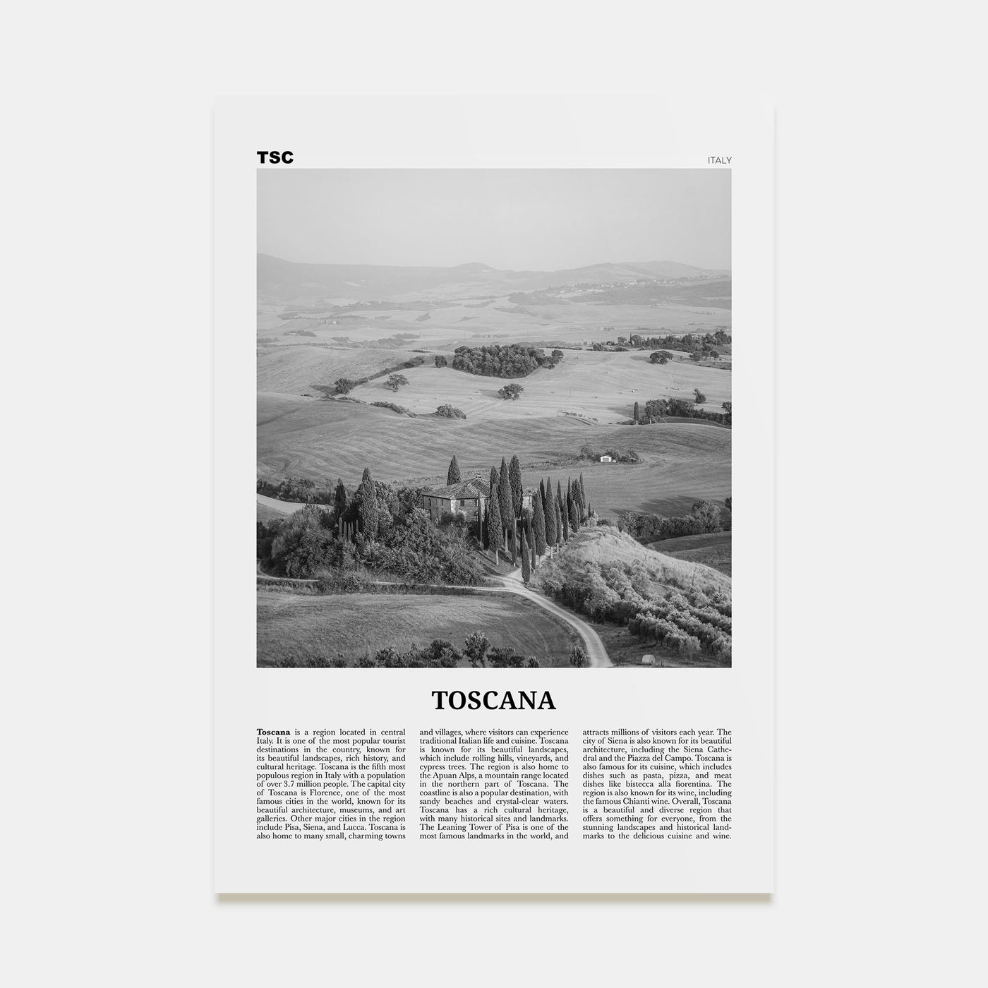 Toscana Travel B&W Poster