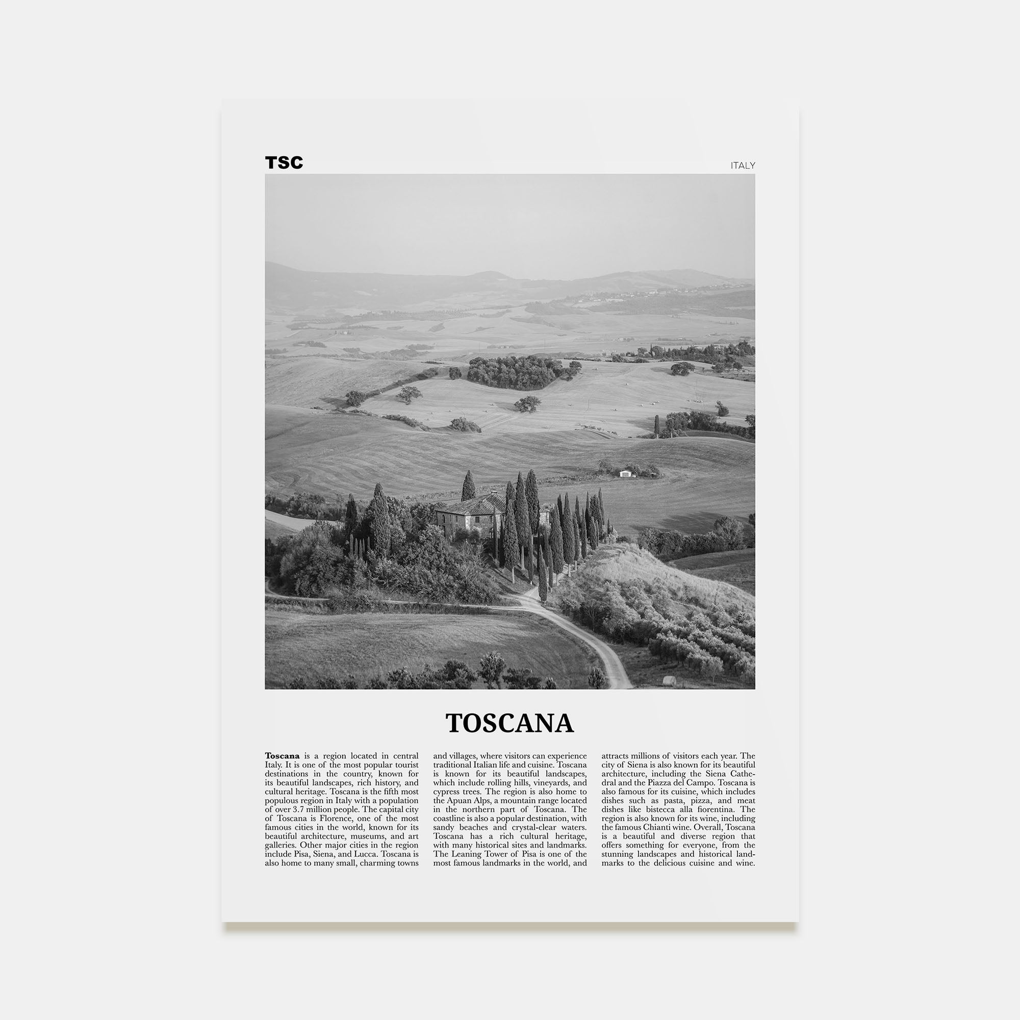 Toscana Travel B&W Poster