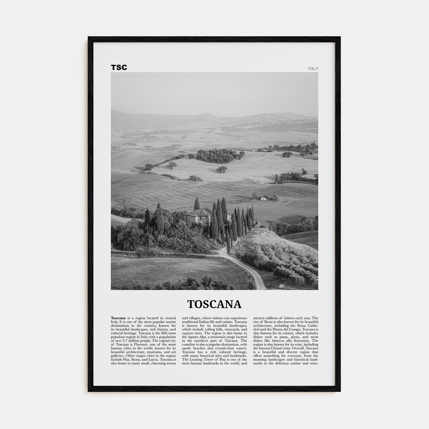 Toscana Travel B&W Poster