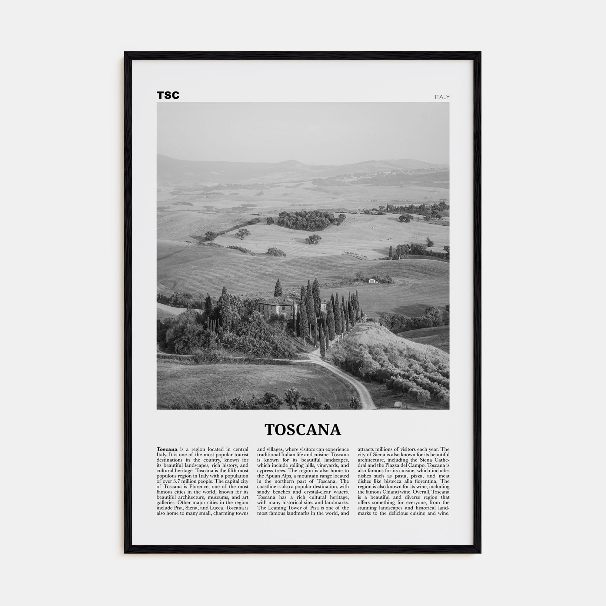 Toscana Travel B&W Poster