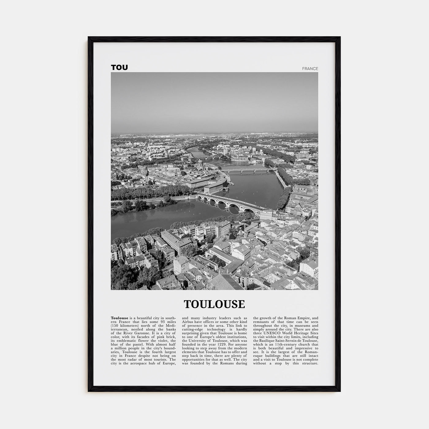 Toulouse Travel B&W Poster